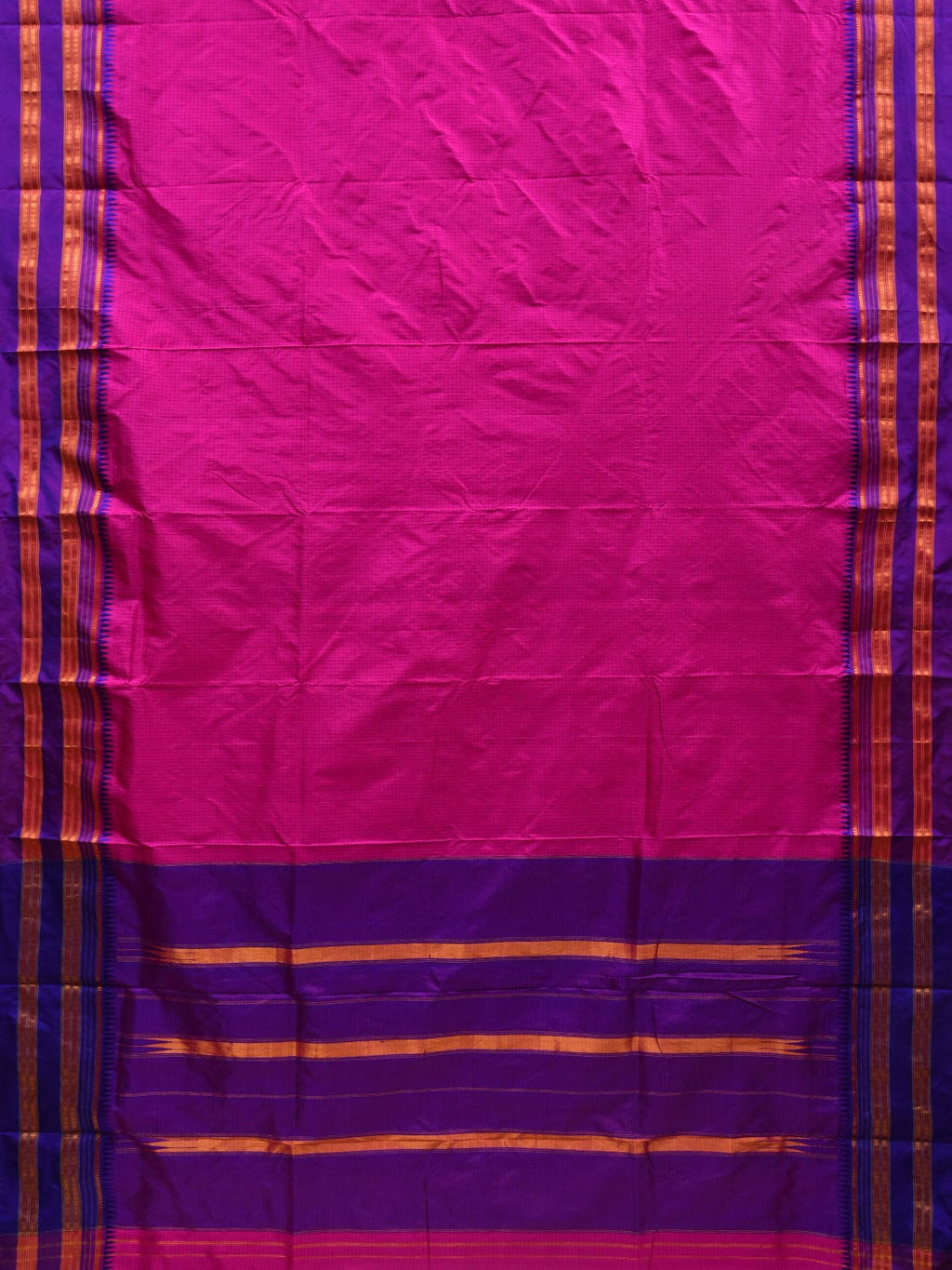 Pink and Purple Narayanpet Silk Handloom Plain Saree with Traditional Border Design No Blouse - Global Threads
