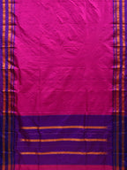 Pink and Purple Narayanpet Silk Handloom Plain Saree with Traditional Border Design No Blouse - Global Threads