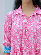 Yufta Pink & Sky Blue Pure Cotton Colour Blocking Dress - Distacart