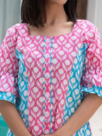 Yufta Pink & Sky Blue Colour Blocking Co Ord Set