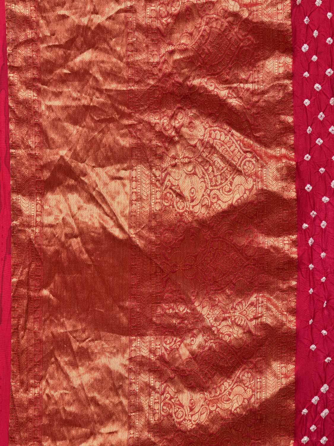Pink Bandhani Kanchipuram Silk Handloom Saree with Kalamkari Pallu and Blouse Design - Global Threads