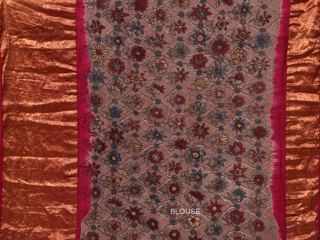 Pink Bandhani Kanchipuram Silk Handloom Saree with Kalamkari Pallu and Blouse Design - Global Threads
