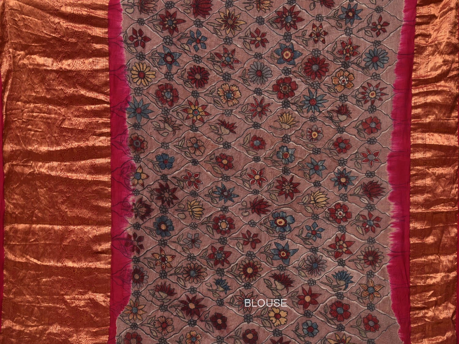 Pink Bandhani Kanchipuram Silk Handloom Saree with Kalamkari Pallu and Blouse Design - Global Threads