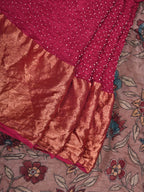 Pink Bandhani Kanchipuram Silk Handloom Saree with Kalamkari Pallu and Blouse Design - Global Threads