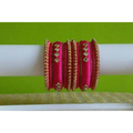 Pink Color with Diamond Shape Stone Silk Threaded Bangles Set of 2 - Distacart