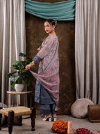 Yufta Pink Cotton Schiffli Floral Print Kurta Dupatta Set With Lace Detailing