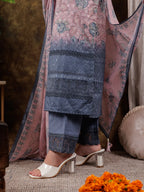 Yufta Pink Cotton Schiffli Floral Print Kurta Dupatta Set With Lace Detailing