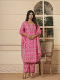 Yufta Pink Cotton Sequins_Work Kurta Dupatta Set