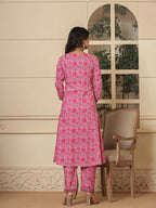 Yufta Pink Cotton Sequins_Work Kurta Dupatta Set