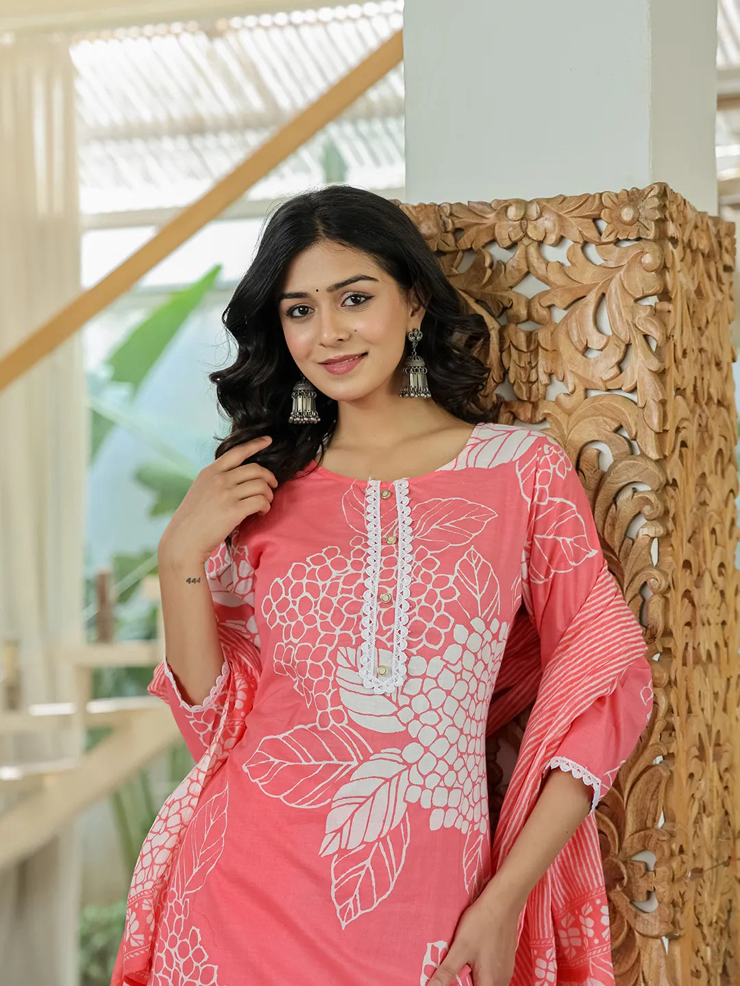 Yufta Pink Cotton Straight Lace Wor Kurta Dupatta Set - Distacart