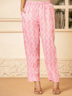 Yufta Pink Embroidered Pure Cotton Anarkali Kurta Trouser With Dupatta Set