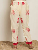Yufta Pink Embroidered Thread Work Pure Cotton Kurta Trousers & Dupatta
