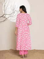 Yufta Pink Embroidery Cotton Anarkali Suit Set