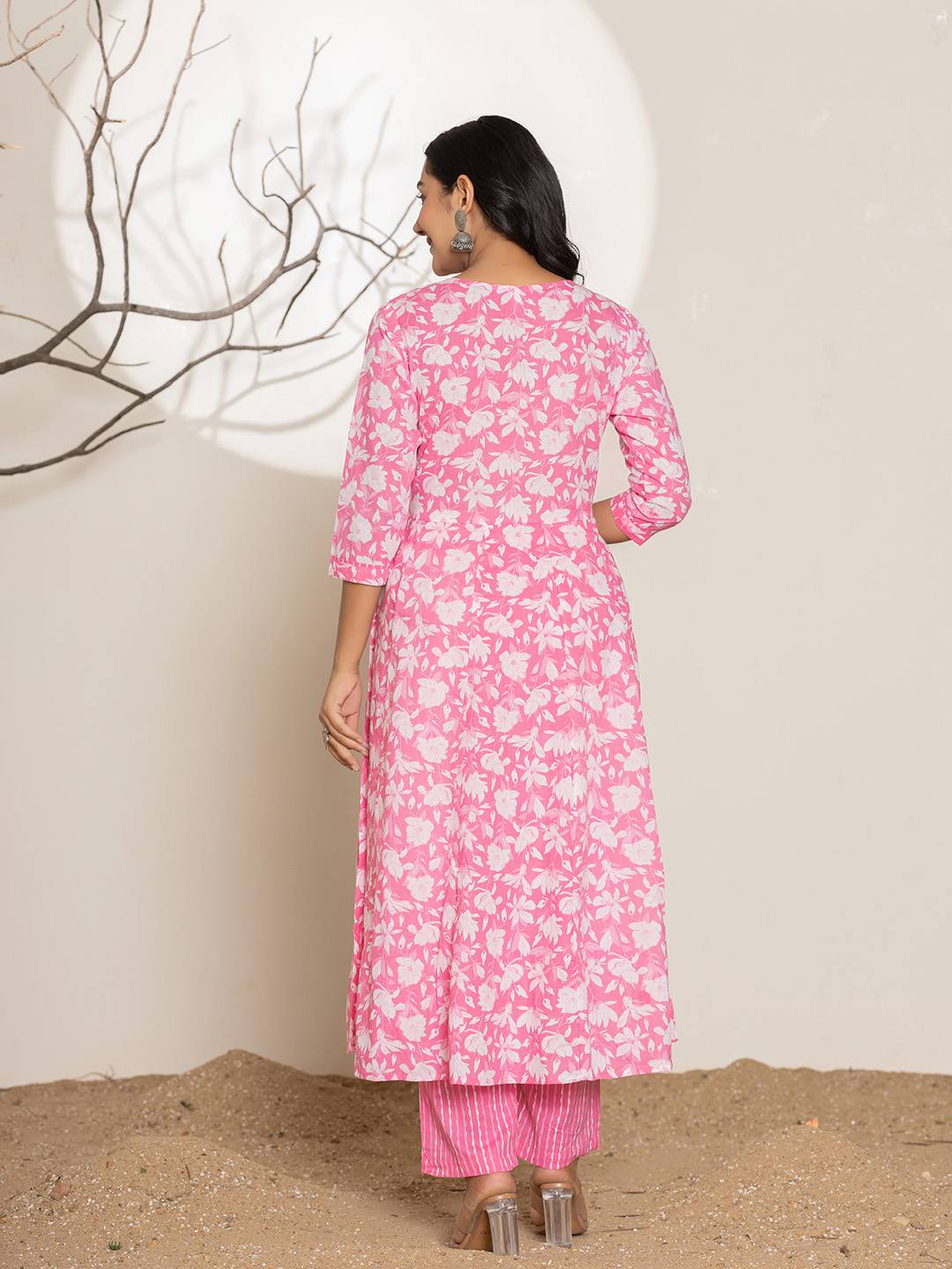 Yufta Pink Embroidery Cotton Anarkali Suit Set