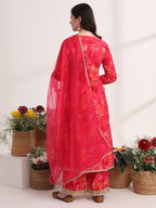 Yufta Pink Ethnic Motifs Lace Work Anarkali Kurta And Trouser With Dupatta Set - Distacart