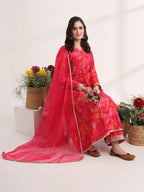 Yufta Pink Ethnic Motifs Lace Work Anarkali Kurta And Trouser With Dupatta Set - Distacart