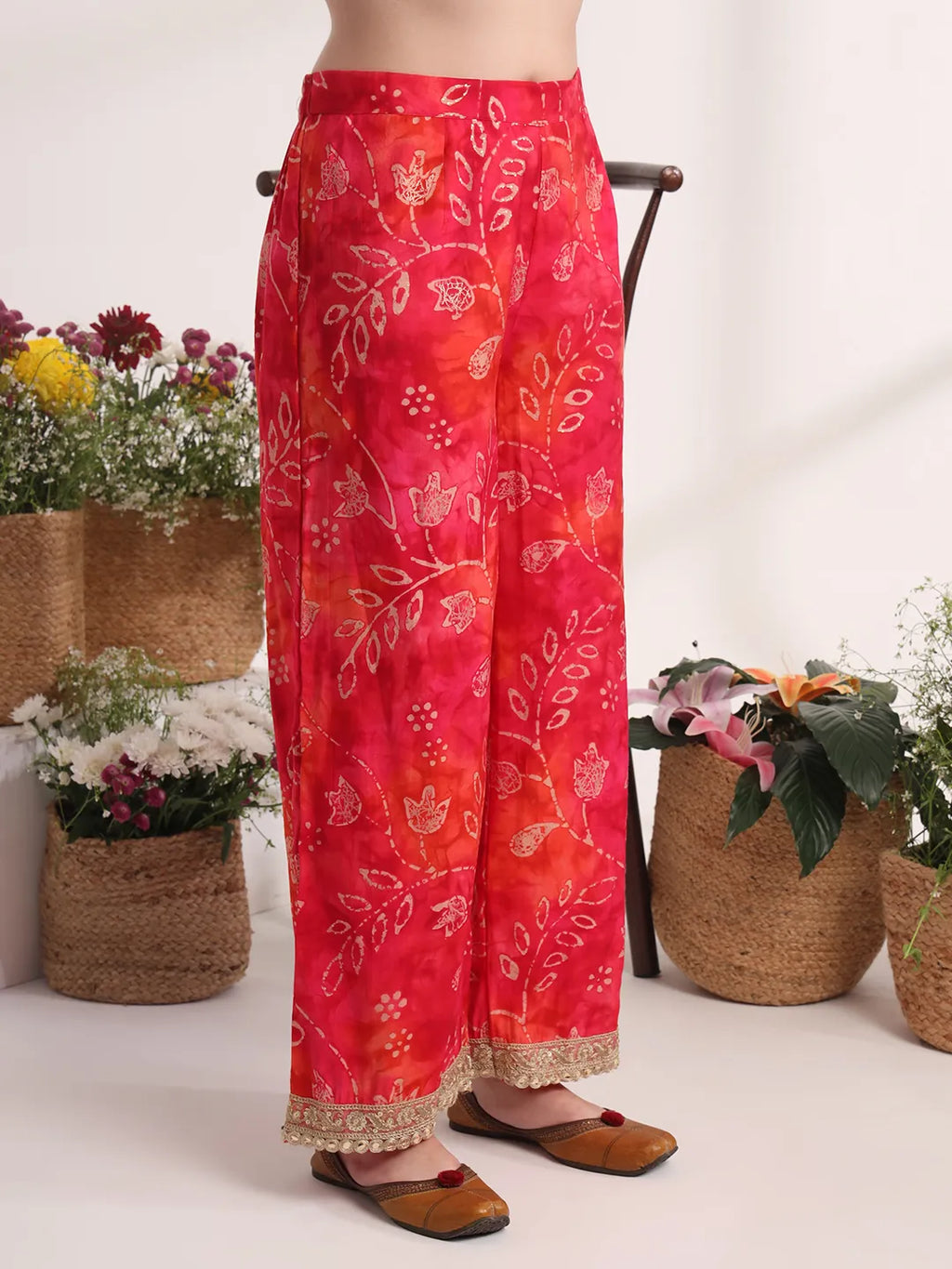 Yufta Pink Ethnic Motifs Lace Work Anarkali Kurta And Trouser With Dupatta Set - Distacart