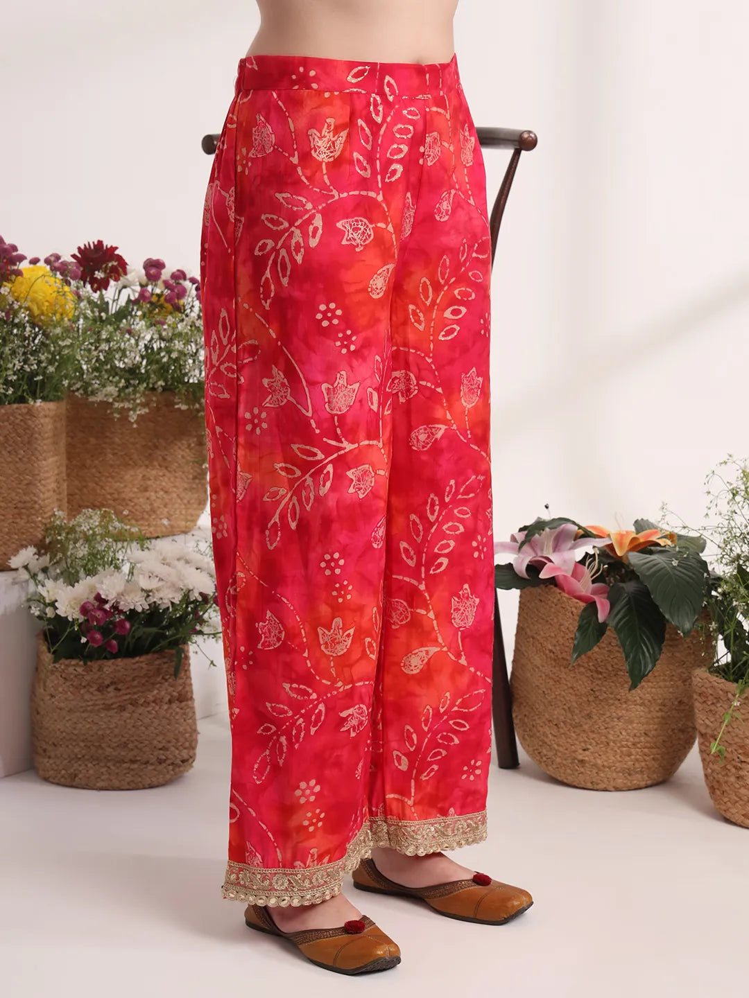 Yufta Pink Ethnic Motifs Lace Work Anarkali Kurta And Trouser With Dupatta Set - Distacart