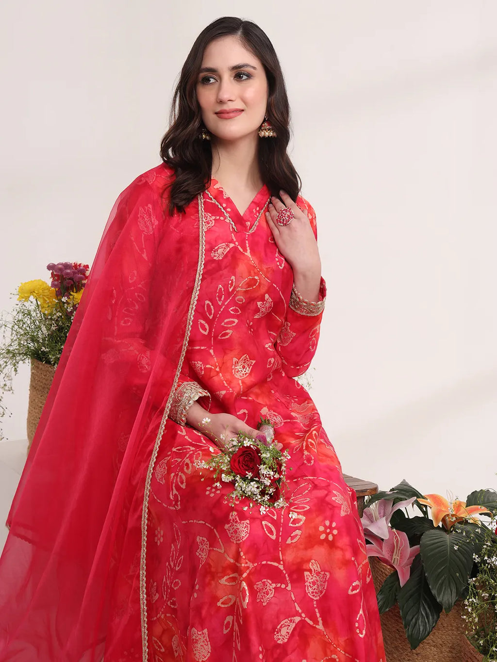 Yufta Pink Ethnic Motifs Lace Work Anarkali Kurta And Trouser With Dupatta Set - Distacart