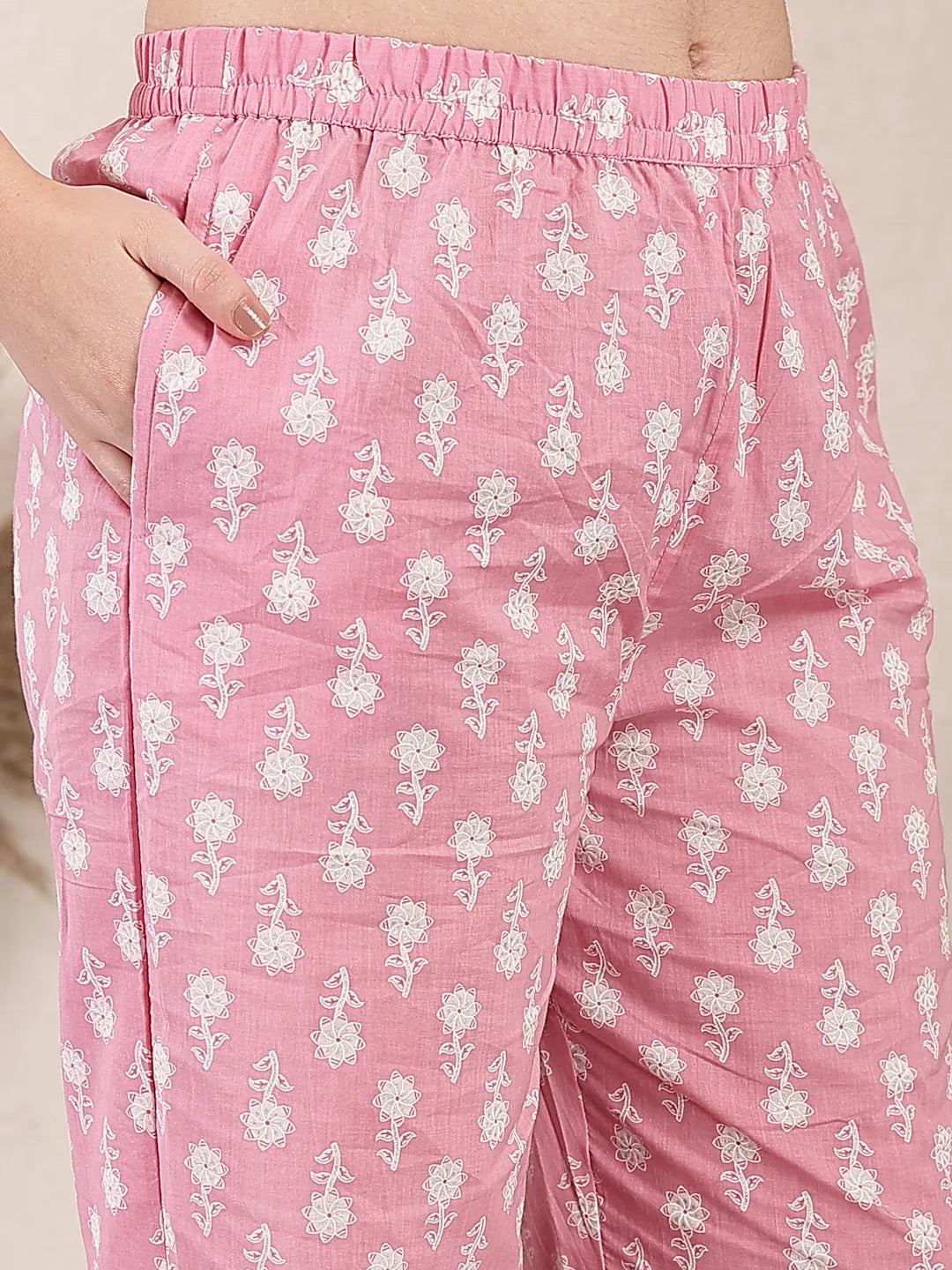 Yufta Pink Ethnic Motifs Print Straight Kurta Trouser Dupatta Set - Distacart