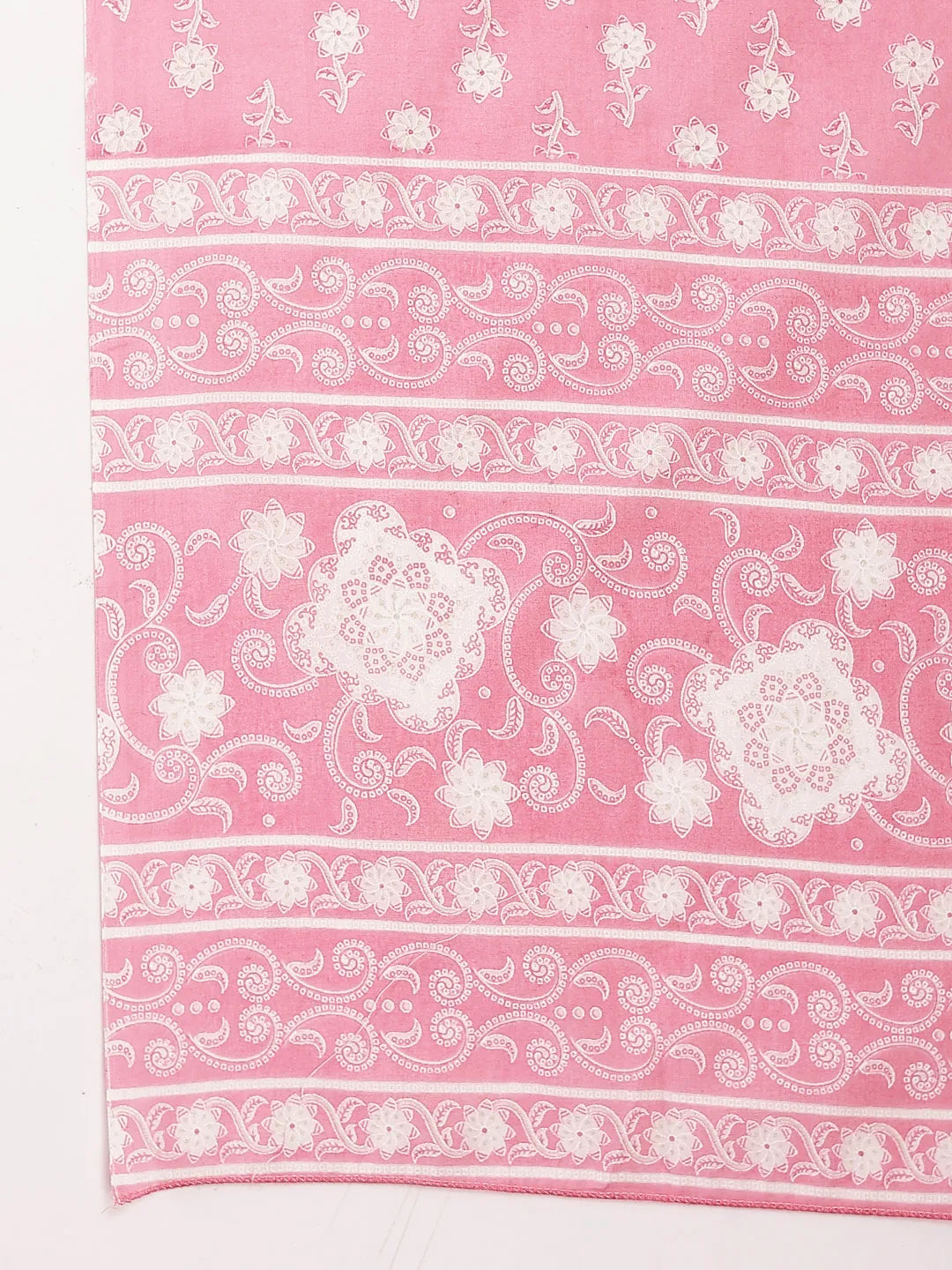 Yufta Pink Ethnic Motifs Print Straight Kurta Trouser Dupatta Set - Distacart