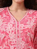 Yufta Pink Ethnic Motifs Pure Cotton Straight Kurta Pant Set