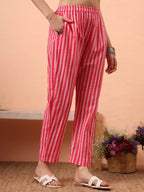 Yufta Pink Ethnic Motifs Pure Cotton Straight Kurta Pant Set
