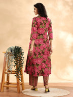Yufta Pink Floral Print Sequins Work Anarkali Kurta And Trouser With Dupatta Set - Distacart