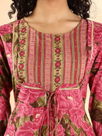 Yufta Pink Floral Print Sequins Work Anarkali Kurta And Trouser With Dupatta Set - Distacart