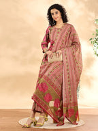 Yufta Pink Floral Print Sequins Work Anarkali Kurta And Trouser With Dupatta Set - Distacart