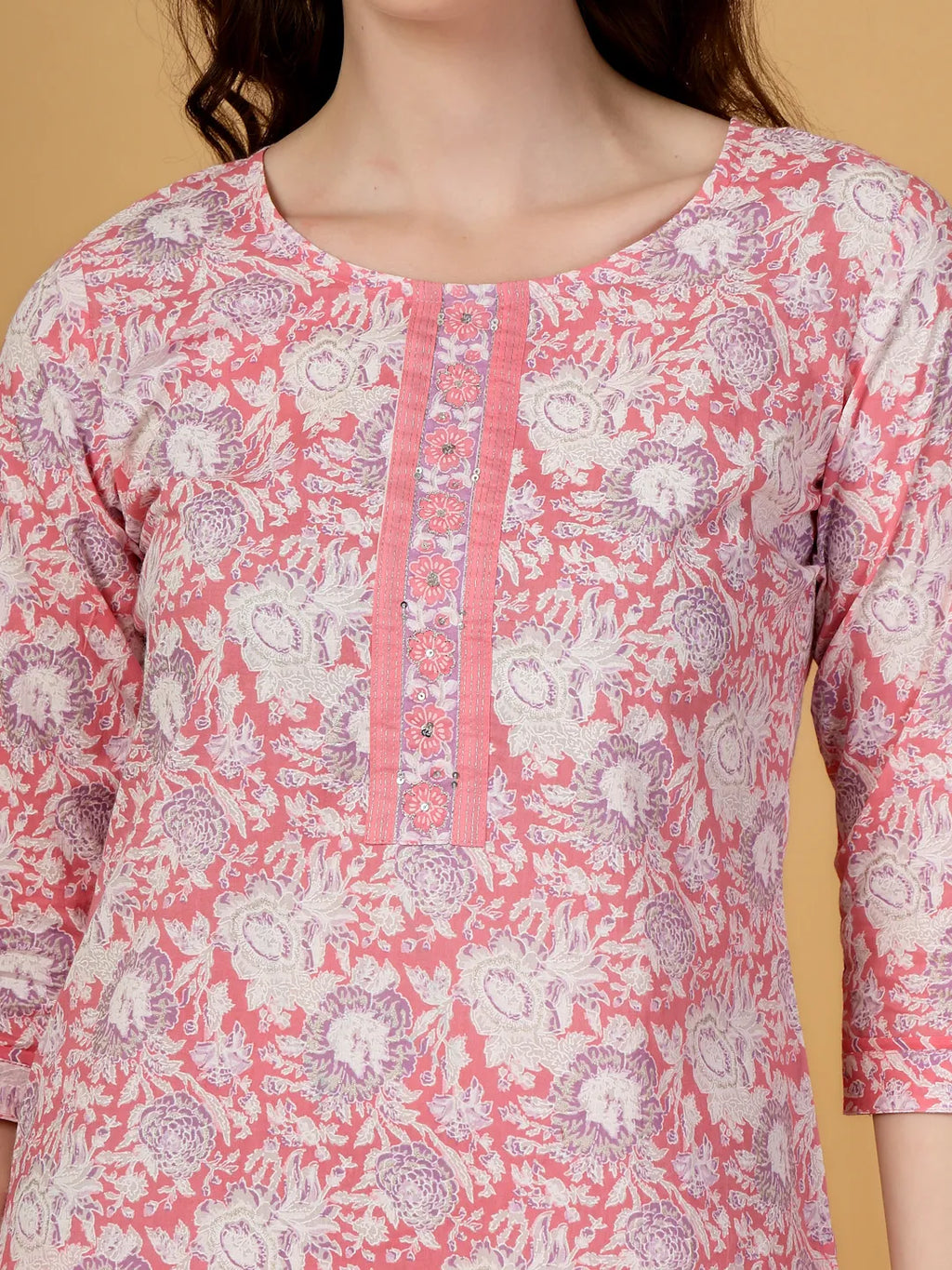 Yufta Pink Floral Print Straight Kurta Trouser Dupatta Set - Distacart