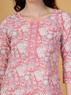 Yufta Pink Floral Print Straight Kurta Trouser Dupatta Set - Distacart