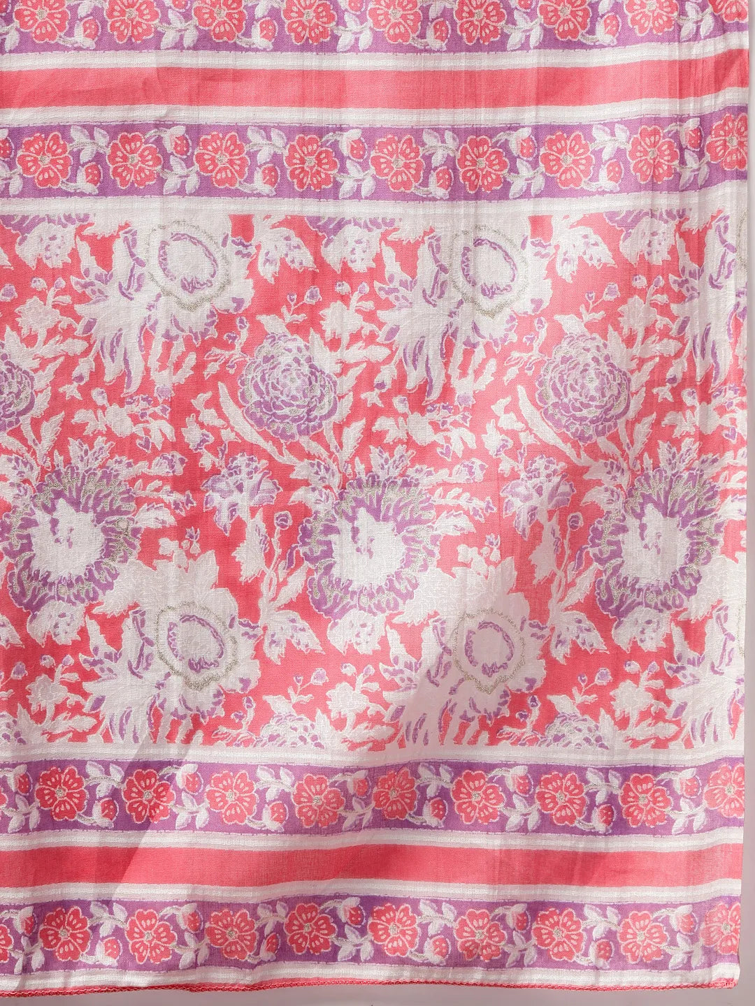 Yufta Pink Floral Print Straight Kurta Trouser Dupatta Set - Distacart