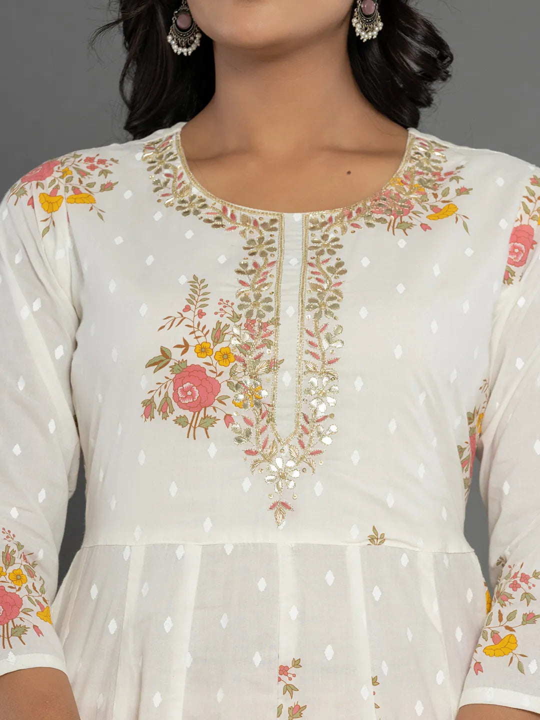 Yufta Pink Gota_Patti Cotton Anarkali Kurta Dupatta Pant Set