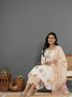 Yufta Pink Gota_Patti Cotton Anarkali Kurta Dupatta Pant Set