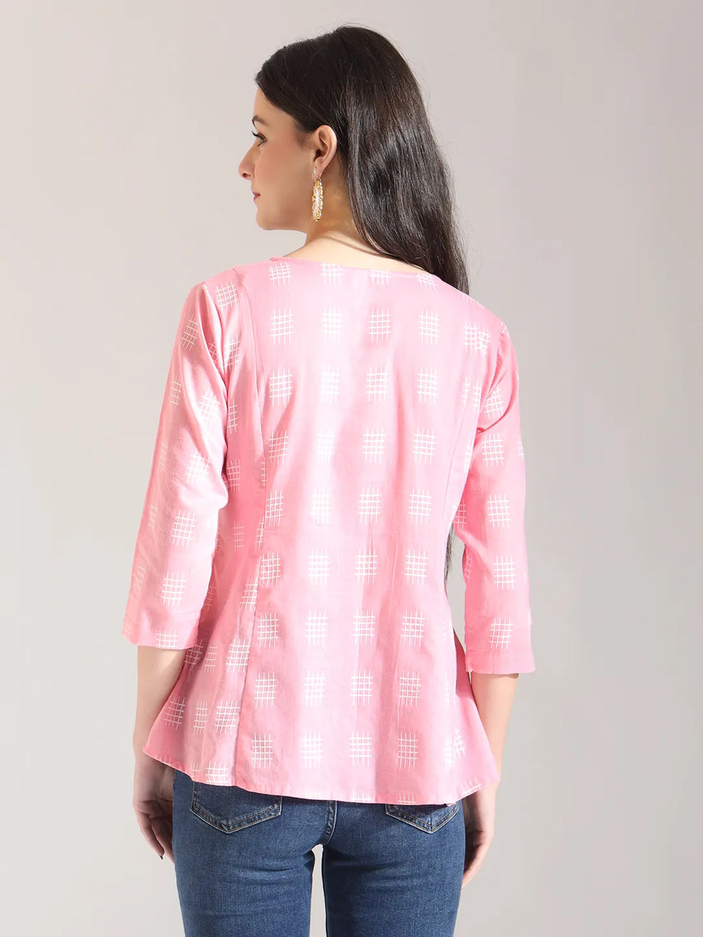 Yufta Pink Handloom Cotton Gathered Or Pleated Top