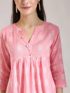 Yufta Pink Handloom Cotton Gathered Or Pleated Top