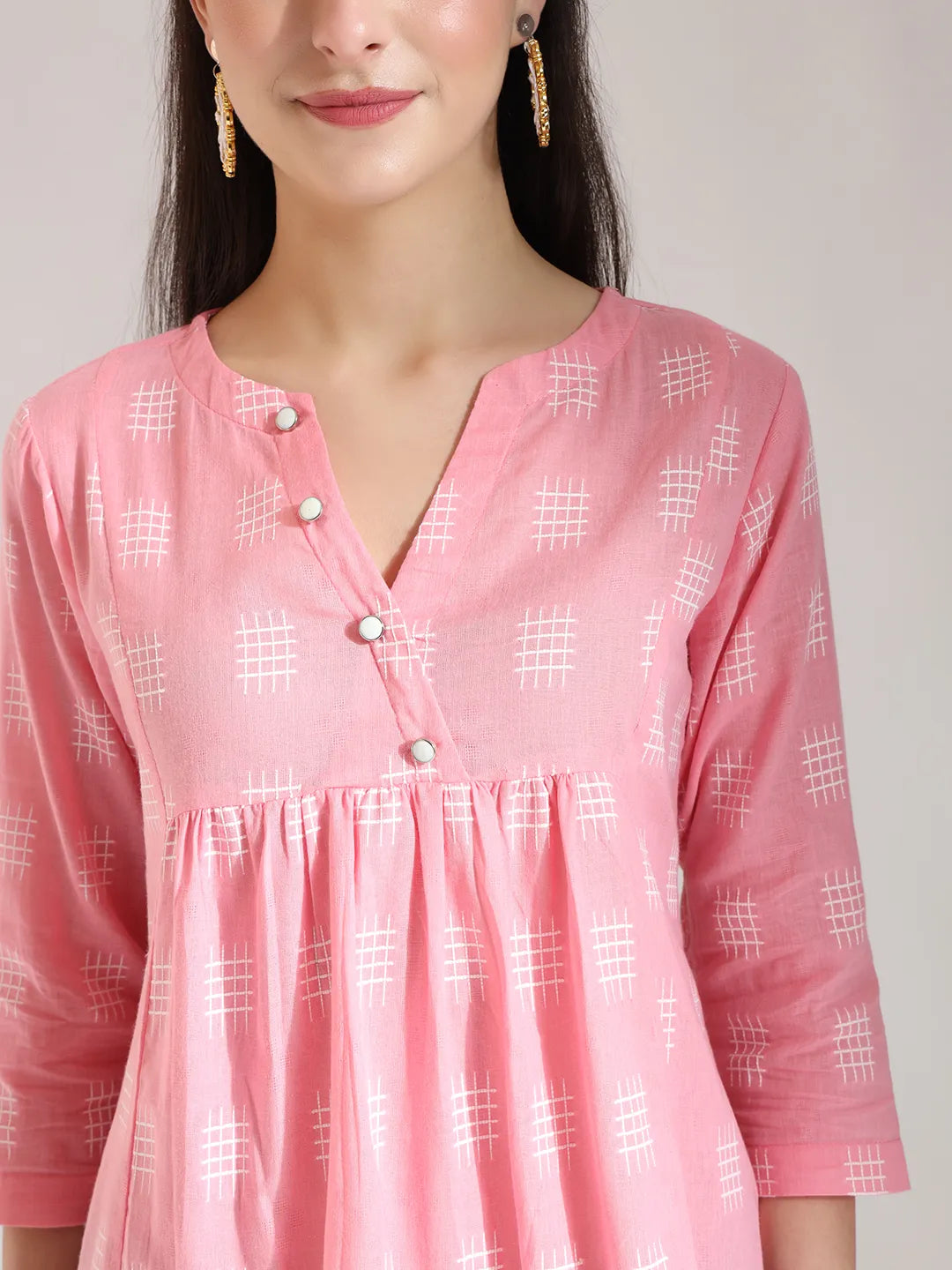Yufta Pink Handloom Cotton Gathered Or Pleated Top