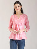 Yufta Pink Handloom Cotton Gathered Or Pleated Top
