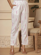 Yufta Pink Ikat Print Straight Strappy Kurta Trouser And Dupatta Set