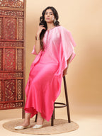 BohoJazz Pink Ombre Embroidered Kaftan with Pants - Distacart