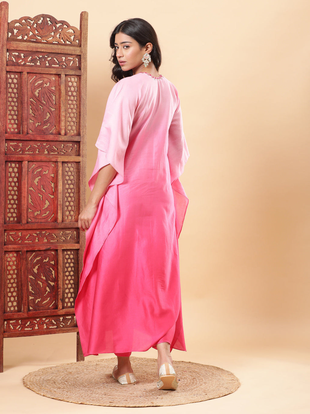 BohoJazz Pink Ombre Embroidered Kaftan with Pants - Distacart