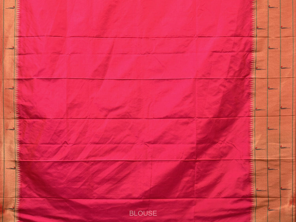Pink Paithani Silk Handloom Saree with Triple Muniya Border Design - Global Threads