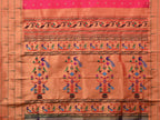Pink Paithani Silk Handloom Saree with Triple Muniya Border Design - Global Threads