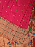 Pink Paithani Silk Handloom Saree with Triple Muniya Border Design - Global Threads
