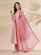 Yufta Pink Pure Cotton Anarkali Dupatta Pant Set