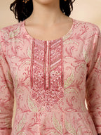 Yufta Pink Pure Cotton Anarkali Dupatta Pant Set