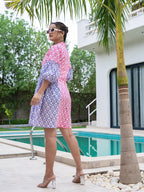 Yufta Pink Pure Cotton Colourblocking A-Line Dress - Distacart