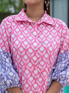 Yufta Pink Pure Cotton Colourblocking A-Line Dress - Distacart