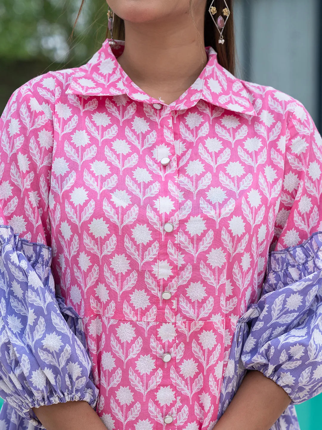Yufta Pink Pure Cotton Colourblocking A-Line Dress - Distacart